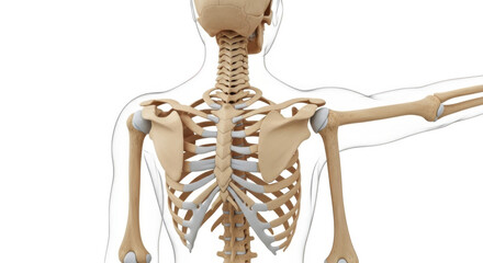 Detailed 3d rendering of human torso skeleton showing spine ribs and shoulder anatomy