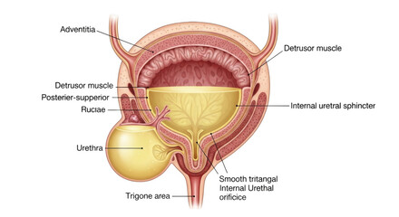 Detailed anatomical representation of the human urinary bladder and prostate gland