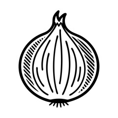 Vector art of a simple black and white line drawing of an onion, ideal for recipe illustrations, food blogs, or culinary art