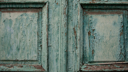 old vintage wooden door on a city street in Ukraine close up