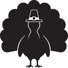 Thanksgiving turkey silhouette icon in a pilgrim hat.