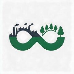Circular economy concept illustration factory and trees connected in an infinity loop sustainable industry and environmental balance