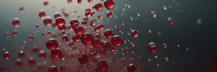 Red Bubbles Splash Abstract Background with Water Droplets and Dynamic Motion