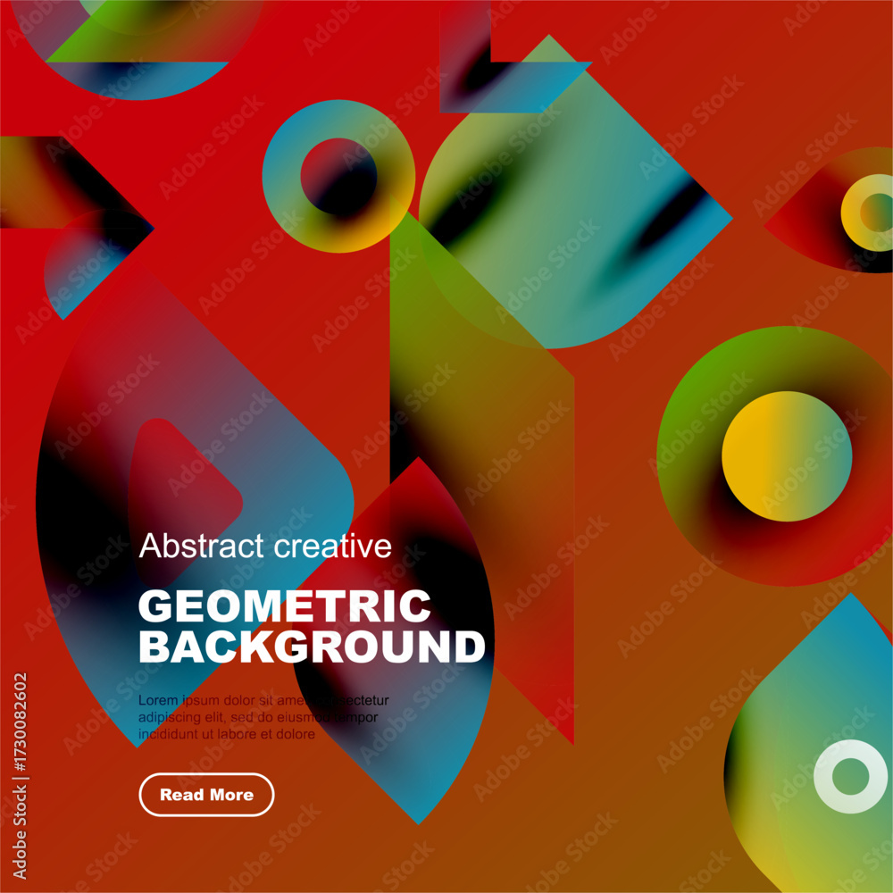 Wall mural vibrant geometric shapes overlap, creating dynamic colorful background. text promotes creative desig