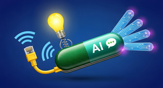 AI multi-tool knife. Artificial intelligence, solution, chatbot assistance concept