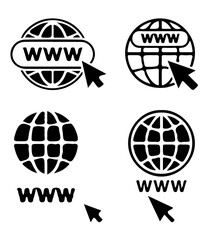 Global Internet Connection Icons Set – Globe with Cursor Symbols Collection