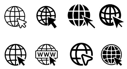 Global Internet Connection Icons Set – Globe with Cursor Symbols Collection