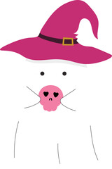 Cute Ghost Wearing Witch Hat Illustration