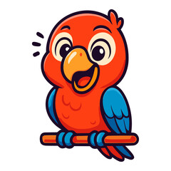 Cartoon red parrot illustration on a perch