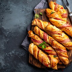 Baked bread sticks with savory filling