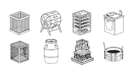 Collection of industrial storage tanks and containers hand drawn sketch style objects vector © Marzina Begum