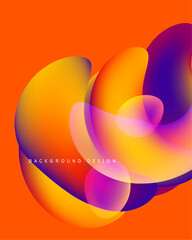 Abstract vibrant shapes overlap, creating dynamic colorful background. Orange dominates, with purple, yellow hues present. Modern design element.