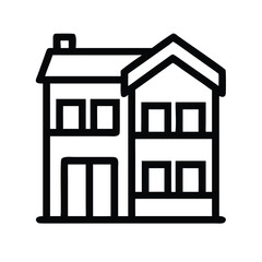 Simple line art icon of a modern townhouse residential building facade with windows and door