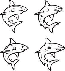 Obraz premium Set of Shark Outline vector illustration isolated On Transparent Background