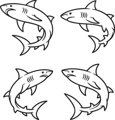 Set of Shark Outline vector illustration isolated On Transparent Background