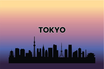 Fototapeta premium 12 Tokyo skyline silhouette against a pastel sunset gradient. Vector illustration.
