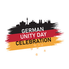 German Unity Day Celebration Emblem with Skyline and Flag