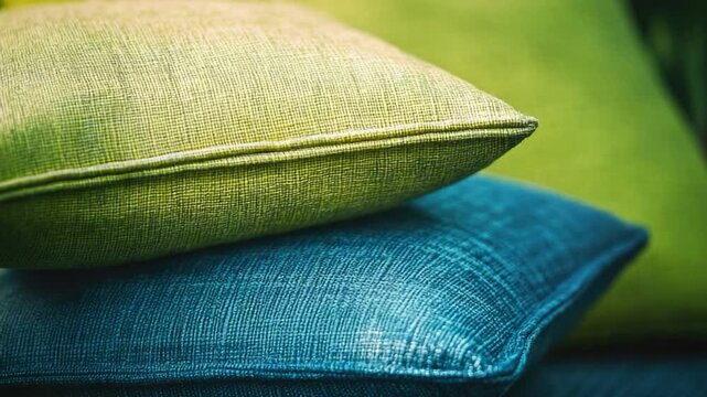 A close-up view of a stack of pillows on a couch, perfect for decorating or photography props