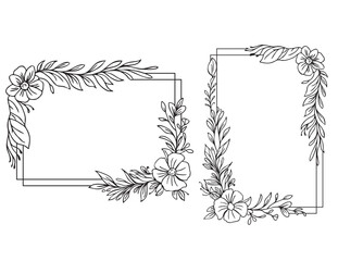 Floral border frame cards templates. Leaves, branches, flowers sketch. design illustration for bunner, wedding card
