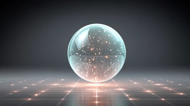 Futuristic Holographic Globe with Digital Data Visualization on Black Background - Powered by Adobe