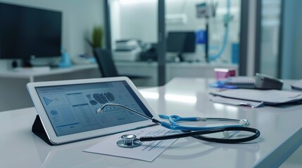 Essential Medical Equipment: A Professional Stethoscope and a Medical Tablet Placed Together, Facilitating Real-Time Patient Data Recording, Auscultation, and Efficient Healthcare Delivery in Clinical