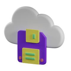 3D Render Of Purple Floppy Disk And Cloud Icon On Black Background