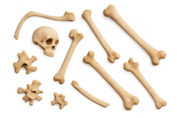 Human skeleton bones with skull and vertebrae