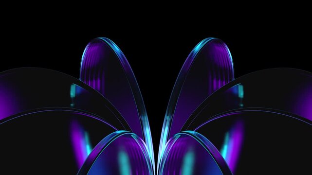 Abstract geometric animation, rotating glass shapes on a black background, 4k looping video, 3d render