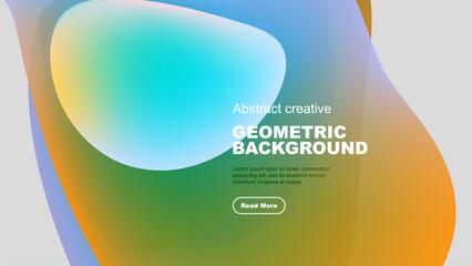 Abstract shapes overlap, creating vibrant color gradients. Text promotes geometric background design, includes call to action.