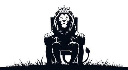 Lion King On Throne With Crown And Grass Silhouette Front View majestic © PixelSaga MH2 