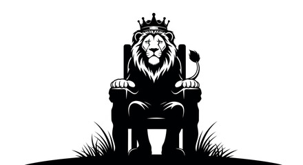 Lion King Sitting On Throne With Crown And Grass Silhouette Close Up majestic © PixelSaga MH2 