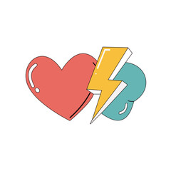 A red heart symbol with a yellow lightning bolt striking it, isolated on a