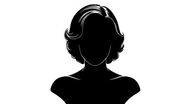 Vector art of a silhouetted woman with a stylish bob haircut, her faceless form exuding elegance and mystery, a timeless representation of femininity