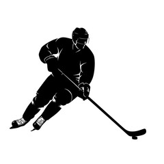 Vector art of a dynamic silhouette of a hockey player in action, , showcasing the intensity and skill of the sport with a focus on movement and precision