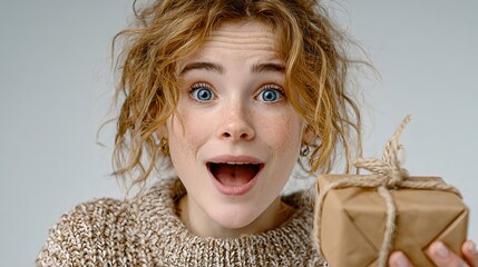 Smiling young woman holding gift box