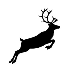 Obraz premium Vector art of silhouette of a reindeer leaping, a graceful depiction of wildlife, capturing the elegance and agility of a reindeer in motion in a simple design