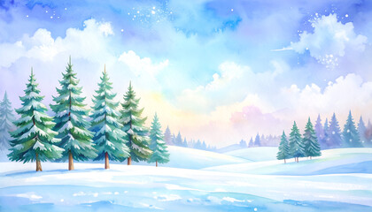 Naklejka premium Winter Landscape with Pine Trees