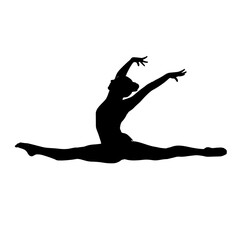 Fototapeta premium Vector art of a graceful gymnast silhouette, , performing a split leap, embodies strength, flexibility, and artistry, capturing the essence of athletic prowess and elegance