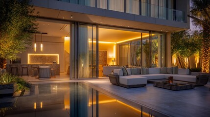 Fototapeta premium Modern luxurious villa with outdoor living area and swimming pool