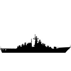 Fototapeta premium Vector art of silhouette of a warship a detailed black and white image of a naval vessel, showcasing its design and structure in sharp contrast