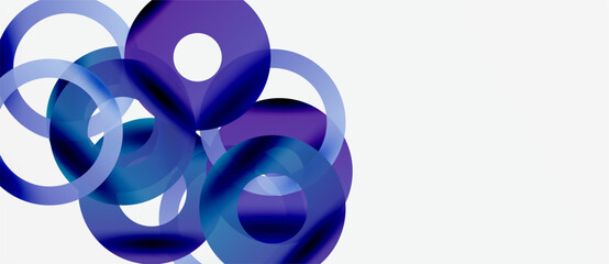 Abstract composition featuring overlapping blue circles, creating dynamic visual effect. Minimalist design with white background.