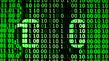 Hacking Code screen. Vector matrix background. Stream of binary code on screen. Data and technology, decryption and encryption, computer matrix background numbers 1,0. Coding or Hacker concept.