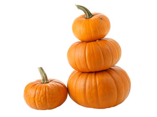 Obraz premium A stack of three pumpkins with a small pumpkin beside it isolated on transparent background