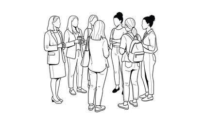 Vector art of group of diverse women standing in a circle, , illustration of teamwork and collaboration 