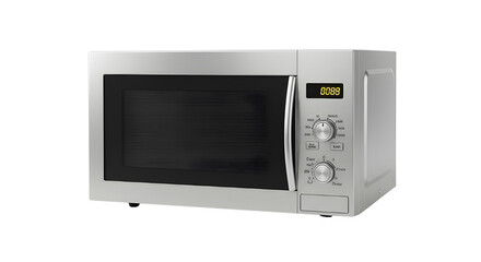 Fototapeta premium Modern Silver Microwave Oven Product Shot Isolated on White Background