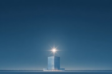 Isolated modern office building with a star icon, symbolizing quality, recognition, and aspiration.
