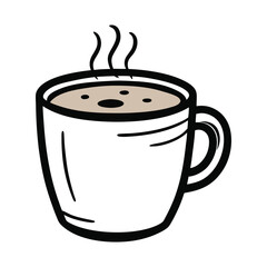 a line art illustration of a steaming hot cup of coffee or tea, simple vector art style, black outline, minimalist design
