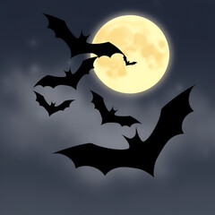 Halloween Bats Flying With Moon