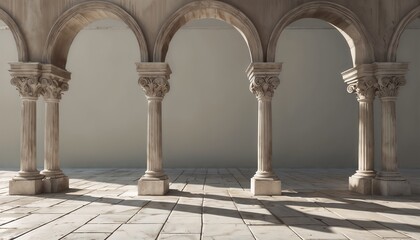 Serene Architectural Scene with Arched Openings and Columns