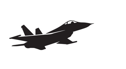 Vector silhouette illustration of a fighter jet aircraft, designed in black and white style with strong black outline, emphasizing speed, power, and precision.